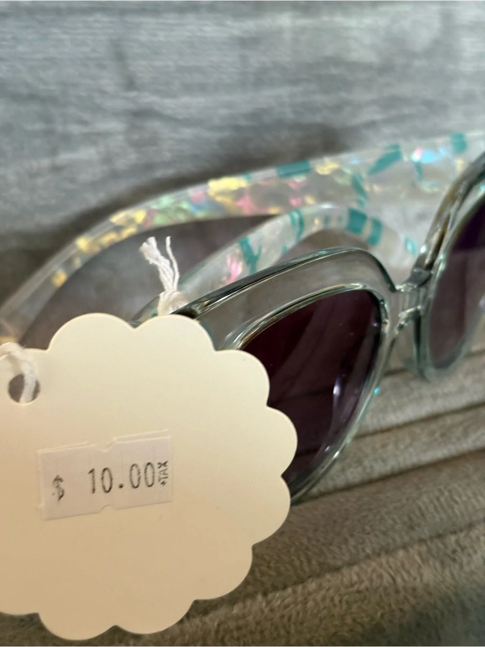 Iridescent Aqua Round Sunglasses with Purple Lenses